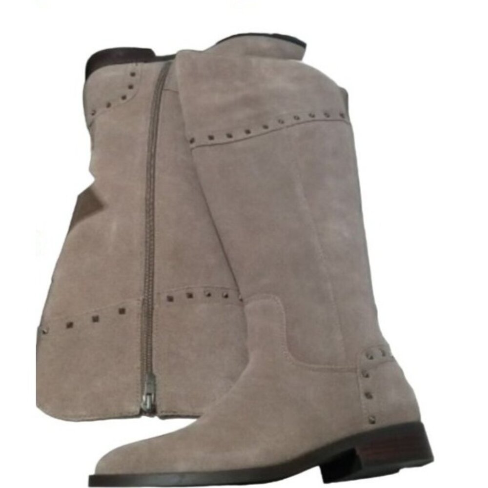 Marc Fisher Wide Calf Studded Tall Shaft Boots Olive Taupe‎ 9M 15" Calf